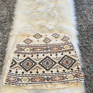 Cream Embroidered Mini Skirt